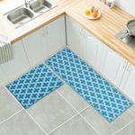 Genius Homes FAB Multi Purpose Anti Skid & Washable Kitchen Mat & Runner | Attractive Look & Digital Printed Soft Combo Kitchen Floor Mat [ 18x28 CM & 18x54 CM, Blue White ]