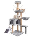 Cat tree, 145cm Cat Scratching Post Stable Cat Tree for Indoor Cats, Multi-Level Cat Climbing Tower with Posts Fully Wrapped in Natural Sisal Rope, Suitable for Kitten Kitty Cat