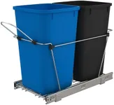 Rev-A-Shelf Pullout Trash Can for Under Kitchen Cabinets 27 Qt 12 Gallon Garbage Recyling Bin with Full Extension Slides, Blue/Black, RV-15KD-2218C-S