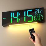 16.5'' Digital Wall Clock, Large Led Wall Clock with Remote Control, 8 RGB Colors, Dual Alarm, Auto Brightness, Date, Auto DST, Temperature, Wall Clocks for Bedroom Office Kitchen Home School