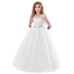 TTYAOVO Girls Pageant Ball Gowns Kids Lace Embroidered Princess Wedding Party Dress Size(140) 8-9 Years 378 White