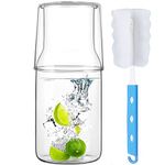 Bedside Water Carafe Set with Tumbler Glass 19oz Clear Modern Glass Pitcher Cup & Bottle for Bedroom Nightstand, Glass Mouthwash Bottle for Bathroom, with Bottle Brush (Clear)