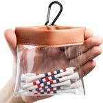 FINGER TEN Golf Tee Ball Bag Pouch Clip Holder Transparent for Men Women, Golf Tee Waterproof Professional Holder Including Wood Bamboo Tees for Golf Course (1 Pack Brown)