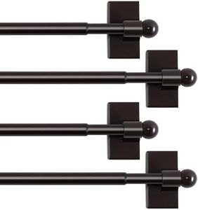 H.VERSAILTEX 4 Pack Magnetic Curtain Rods for Metal Doors Multi-Use Adjustable Rods Tool Free for Iron and Steel Place 1/2" Diameter, with Petite Ball Finials (16"-28", Cocoa)
