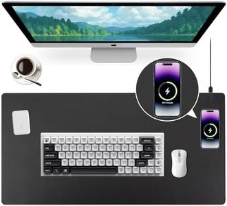 Wireless Charging Desk Mat and Leather Mouse Pad Combo - Organize Your Workspace with This Multi-Functional Desk Pad Mat, Offering Wireless Charging and a Sleek Mouse Pad Surface (Black-R,32"*16")