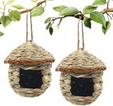 Gute Hummingbird House, Grass Hand Woven Birdhouses for Outdoors Hanging, Natural Bird Hut for Outside, Bird Houses for Audubon Finch Canary Chickadee - Set of 2 (Small)