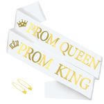 SuXHyez 2 Pcs Prom King and Prom Queen Sashes Hen Party Sash Prom Stylish Graduation Satin Sashes Reusable for Leavers Ball Graduation School Prom(White)