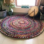 spinrific Solid Contemporary Rug (Multicolour, Cotton, 90 X 90 Cm), Round