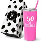 50th Birthday Tumbler - 50 and Fabulous - Stainless Steel Tumbler Cup with Straw and Lid - Insulated Mug for Mom Birthday - 50th Birthday Party Favors - Best Friend Gift - Woman Turning Fifty