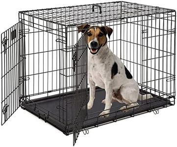 Large Dog Crate, 42 Inches Double Door Pet Crate Folding Metal Wire Dog Cage Pet Dog Kennel with Divider Panel, Leak-Proof Plastic Pan, Indoor Outdoor Pet Crates for Medium and Large Breed Pet Animals