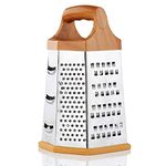 SYGNIUS 6-Sided Stainless Steel Multipurpose Grater and Slicer Wood Finish for Cut Vegetables, Ginger,Cucumbers, Carrots, Potatoes