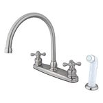 Kingston Brass KB728AX Victorian Gooseneck Kitchen Faucet with Cross Handle and Sprayer, 8-3/4-Inch, Brushed Nickel