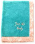 Bacati Sophia Paisley Scroll Embroidered Plush Blanket, Coral/Aqua