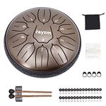 Rayzm Steel Tongue Drum, 6 inches 11 Notes Handpan Tank Drum Kit, Carbon Steel D-Key Percussion Instrument Brown