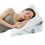 Wedge Bamboo Pillow for Acid Reflux - Memory Foam with Side Pockets Zip Removable Cover - Comfort Therapy Bed Cushion Designed for Back Neck Pain - Better Breathing Circulation 51x46x20 cm