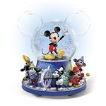 The Bradford Exchange Disney Mickey Mouse Glitter Globe – Glass Glitter Globe With Mouse Ears Captures Mickey Mouse Through The Years With 8 Sculpted Figures In All. Base Rotates To Music