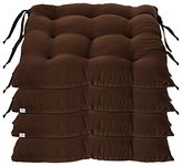 Heart Home Microfiber Square Chair Pad/Cushion for Office, Home or Car Sitting with Ties-Pack of 4, 18 * 18 Inch (Brown), Standard (HS_37_HEARTH020847)