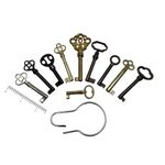 Small Skeleton Key Set - Works with 1/2 Inch Keyholes Only - Generic Hollow Barrel Vintage Keys for Antique Furniture - Cabinet Doors, Grandfather Clocks, Dresser Drawers - Set of 10