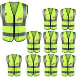 High Visibility Safety Vests 10 Packs,Wholesale Reflective Vests with Multi Pockets for Outdoor Works, Cycling, Jogging, Walking,Sports - Fits for Men and Women (10, XL Neon Yellow)