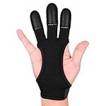FitsT4 Archery Gloves Leather Padded Three Finger Protector Bow Shooting Hunting Non Slip Glove for Kids Youth Adult Beginner Black XL