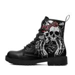 coolcustomize Men's Gothic Skull Combat Boots Punk Rock Fashion Lace Up Ankle Booties for Women Lightweight Leather Winter Shoes