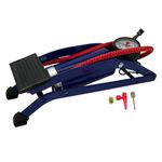 Sakura Single Cylinder Foot Pump PG270 – 52 cm Hose, Thumb Lock Connector, Pressure Gauge, 3 Valve Adaptors - For Schrader Valves Only