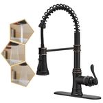 BATHLAVISH Kitchen Faucet Oil Rubbed Bronze with Pull Down Sprayer Single Handle Sink Farmhouse Commercial with 6 inch Hole Cover Plate Solid Brass Lead-Free