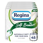 Regina Soft Bamboo - 45 Rolls of Toilet Tissue 3 Ply, 160 Sheets, Naturally Soft for Your Skin, Toilet Tissue Made with Bamboo Fibers, Paper Packaging, FSC Certificated