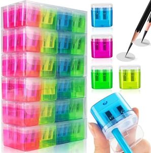 72 Pcs Pencil Sharpeners Manual Bulk, Double Blade Pencil Sharpener with Lid for Children, School, Office, and Home Use, Available in 4 Bright Colors (Pink, Yellow, Green, Blue)