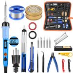 Electronics Soldering Iron Kit, 80W LCD Digital Soldering Gun with Adjustable Temperature Controlled and Fast Heating Ceramic Thermostatic Design, ON-Off Switch 20pcs Solder Kit and Welding Tool