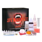 VANERIA Vampire Special Effects Makeup, Halloween Makeup Kit, 4 Pairs Vampire Teeth, Scar Wax with Spatula, Fake Blood Sponges, Skin Wax, Extension Oil, 4 Sizes Fake Teeth