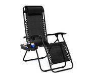 Aspect Zero Gravity Chair, Outdoor Garden Sunloungers, Sturdy Textoline, Reclining Garden Chairs with Cup Holder and Pillow Headrest - Black