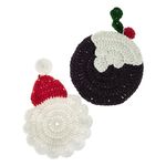 Trimits Crochet Kit, Make Your Own Coasters, Festive Designs, Xmas Pudding 13.5 x 10, Santa Hat 14 x 9.5cm
