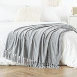 KASENTEX Large Lightweight 60x80in Soft Chenille Throw Bed Blanket for Bedroom with Fringe Tassel, Decorative Blankets and Throws, All Season Cozy Warm Boho Blanket, Grey Twin Size