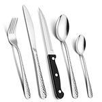 Onader 30 Piece Cutlery Set with Steak Knives, Stainless Steel Hammered Flatware Set Service for 6, Elegant Knives Forks Spoons for Kitchen Party Christmas, Mirror Polished & Dishwasher Safe