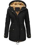 Vancavoo Womens Parka Winter Coats Hooded Coat Fleece Lined Jacket Ladies Arctic Velvet Outdoor Warm Hoodies zip up Sweatshirt Windbreaker Hoodies Cotton Outwear with Pockets(Black,XL)