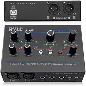 Pyle Professional USB Audio Interface with MIC, Guitar, AUX Stereo Inputs, Phone/Monitor Outputs, Ideal for Computer Playing & Recording, Compact Rugged Metal Housing - PMUX6