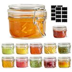 ComSaf 4oz Small Airtight Glass Jars Set of 12 with Lids Food Storage Jar Round, Mason Jar, Mini Storage Container with Clear Preserving Seal Wire Clip Fastening for Kitchen Canning, Jam, Spice, Honey