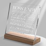 LukieJac Boss Gifts for Women Acrylic Boss Lady Plaque with Wood Base for Women Promotion Gifts, Boss Day Gifts, Aprreciation Gifts for Boss Lady Office Desk Decor