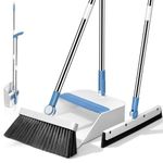Broom and Dustpan Set,Almcmy Long Handle Broom Dustpan Combo with Floor Squeegee,Lightweight Dust Pan with Comb Teeth for Floor Cleaning, 180 °Rotating Broom Set for Home, Office, Lobby