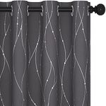 Deconovo Grey Blackout Grommet Curtains for Bedroom and Living Room, 108 Inch Long - Thermal Insulated Window Curtains, Dots Pattern (52 x 108 Inch, Dark Grey, 2 Panels)