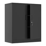 iJINGUR Metal Storage Cabinet with Locking Doors and 2 Adjustable Shelves, Small Lockable Storage Cupboard for Home Office Garage (Black)