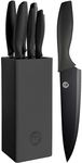 MasterChef Knife Block Set of 6 Kitchen Knives, Extra Sharp Stainless Steel Blades for Professional Cutting with Non Stick Coating & Soft Touch Easy Grip Handles in a Universal Block, Essential Black