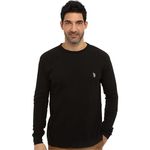 U.S. Polo Assn. Men's Long Sleeve Crew Neck Solid Thermal Shirt, Black White Pony, Small