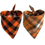 Realeaf Fall Dog Bandanas 2 Pack, Halloween Thanksgiving Pet Scarf for Boy and Girl, Premium Durable Fabric, Holiday Orange Plaid Bandana for Large and Extra Large Dogs (X-Large)