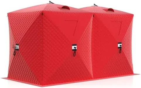 GarveeTech Pop Up Ice Fishing Tent, Portable Insulated Hub Shelter with 210D Oxford Fabric, Windproof Design for 6-8 Person Winter Fishing, Includes Anchors, Ropes & Carry Bag, Red
