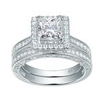 Newshe Jewellery Wedding Rings for Women 925 Sterling Silver Bridal Set AAAAA Cz Princess Cut Engagement Ring Band Size 5-10, stone, Cubic Zirconia