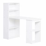 HOMCOM 120cm Modern Computer Desk Bookshelf Study Table Workstation PC Laptop Writing Home Office 6 Shelves White