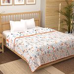 Story@Home Comforter Single Bed |100% Cotton Blanket |150GSM, 144 X 220cm | Quilt | Duvet | Dohar | Grey, Floral Pattern Soft Blanket | AC Comforter Single Bed | Perfect for Festive Gifting