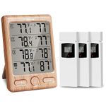 Geevon Indoor Outdoor Thermometer Wireless with 3 Remote Sensors, Digital Hygrometer Thermometer, Temperature Humidity Gauge Monitor with 200FT/60M Range (Wooden)